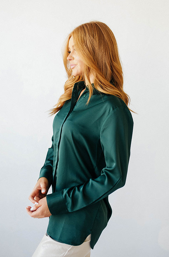 emerald satin blouse