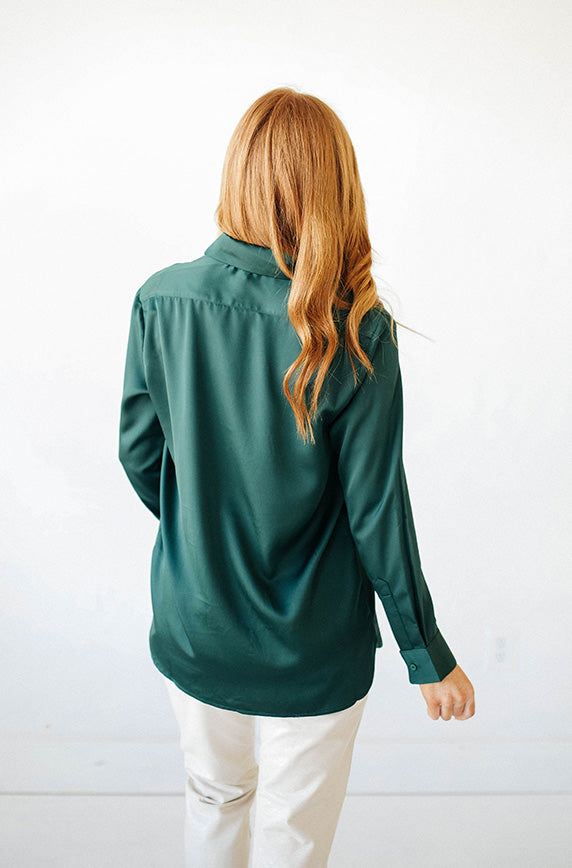 J. METHOD Women's Satin Button Down Shirt Long Cuff Sleeve