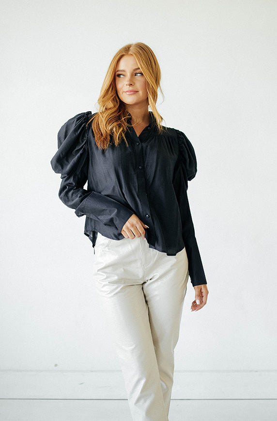 Ursula Puff Sleeve Black Blouse