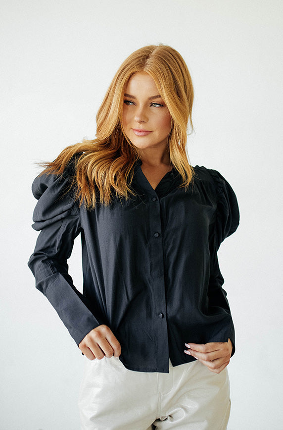 Ursula Puff Sleeve Black Blouse