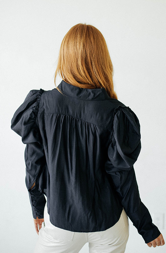 Ursula Puff Sleeve Black Blouse - FINAL SALE