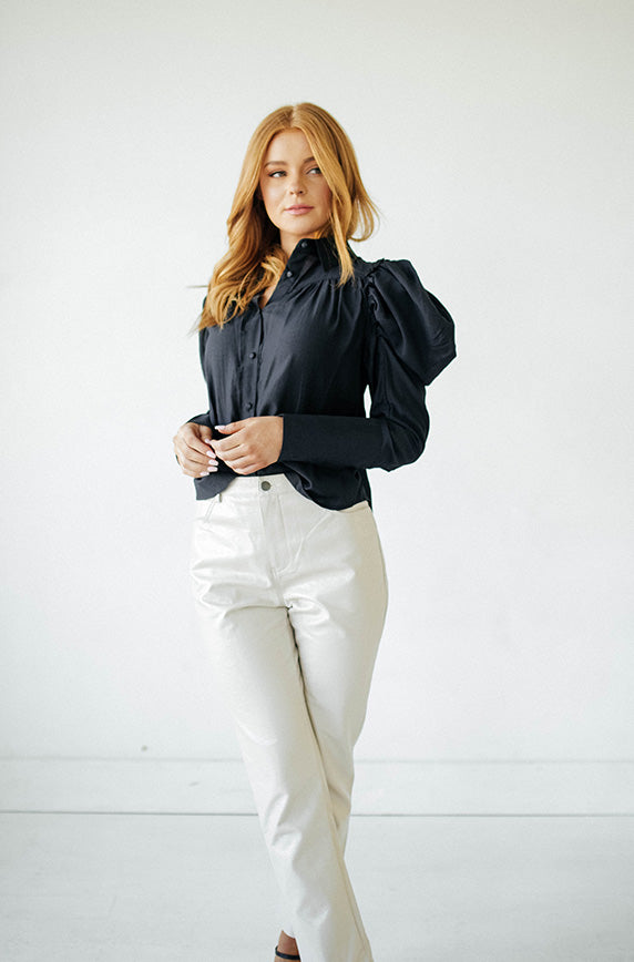 Ursula Puff Sleeve Black Blouse