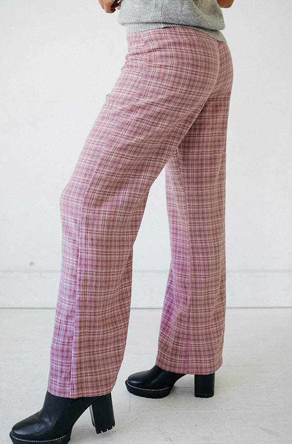 Womens Trousers Brandy Melville Pink Plaid Pants Slim Fit Pull On