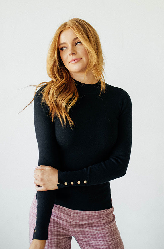 Megan Snap Detail Black Sweater