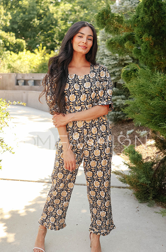 Stirling Midnight Black Gold Embossed Jumpsuit- DM Exclusive