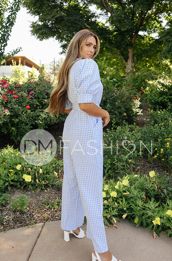 Inverness Blue Gingham Jumpsuit- DM Exclusive