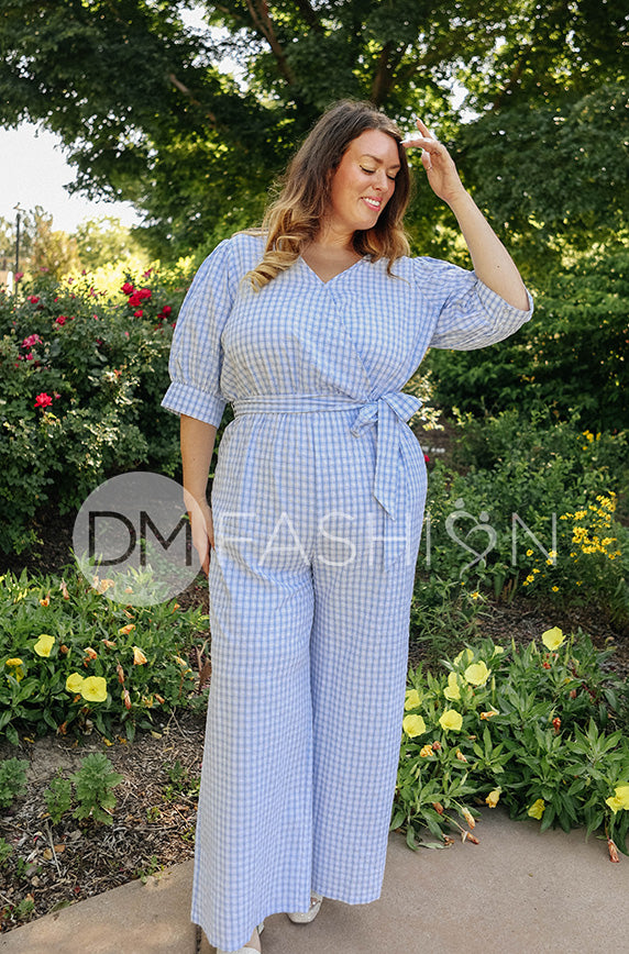 Inverness Blue Gingham Jumpsuit- DM Exclusive - Nursing Friendly
