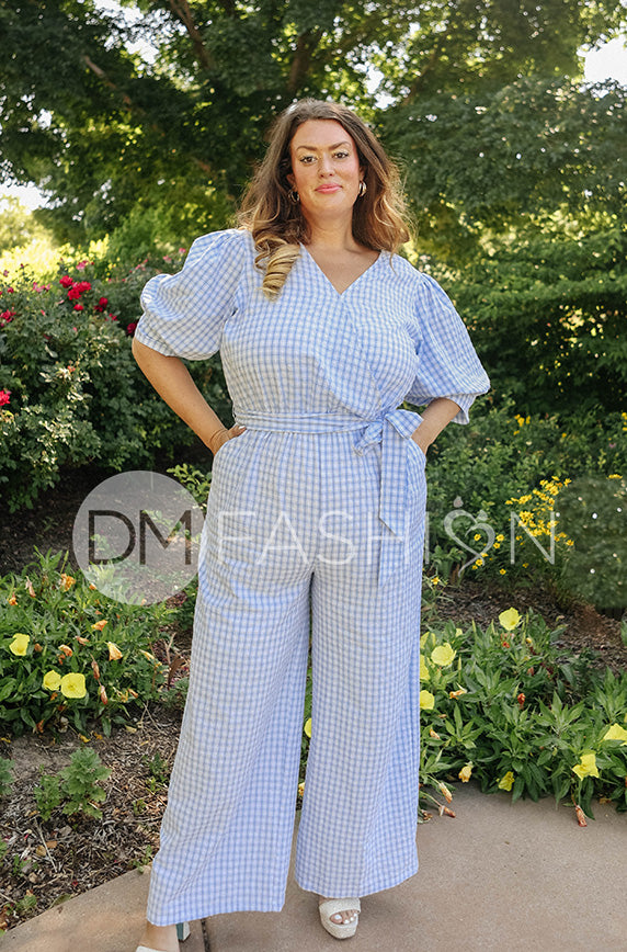 Inverness Blue Gingham Jumpsuit- DM Exclusive - Nursing Friendly