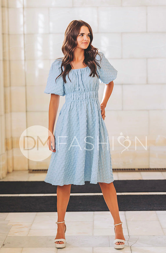 Brynn Crystal Blue Texture Dress - DM Exclusive - Maternity Friendly - FINAL SALE 3XL