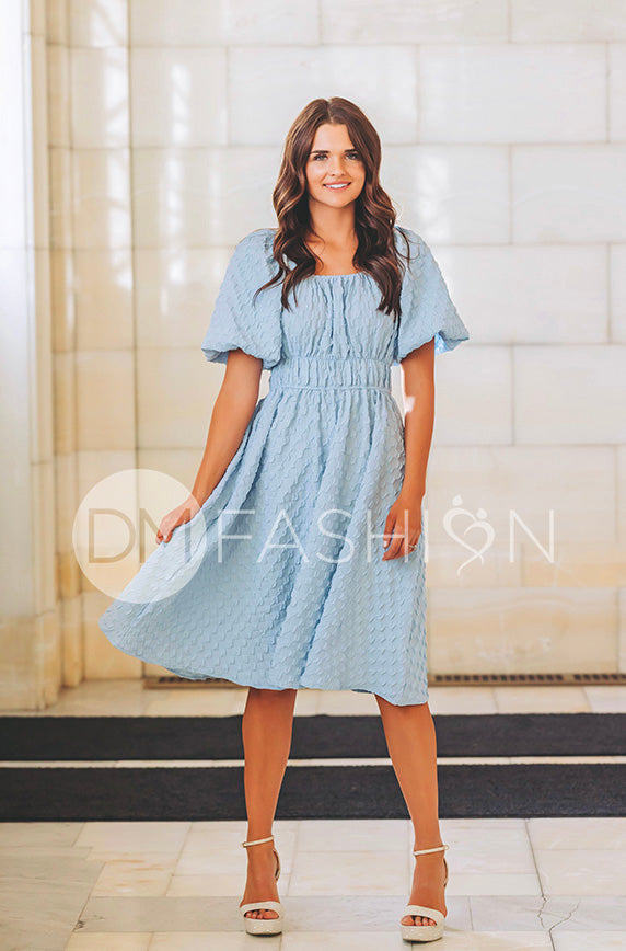 Brynn Crystal Blue Texture Dress - DM exclusive - Maternity Friendly - Final Sale 3XL