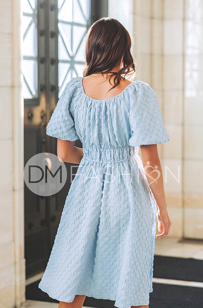 Brynn Crystal Blue Texture Dress - DM Exclusive - Maternity Friendly
