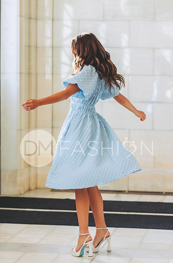 Brynn Crystal Blue Texture Dress - DM Exclusive - Maternity Friendly
