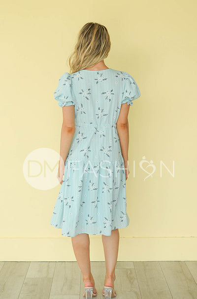Ellis Blue Floral Midi Dress - DM Exclusive - Maternity Friendly