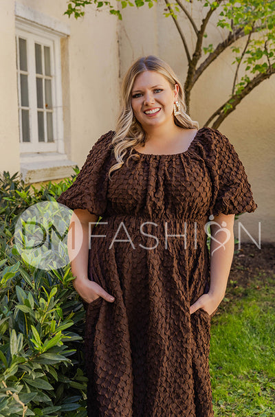 Brynn Coco Brown Texture Dress - DM Exclusive - Maternity Friendly