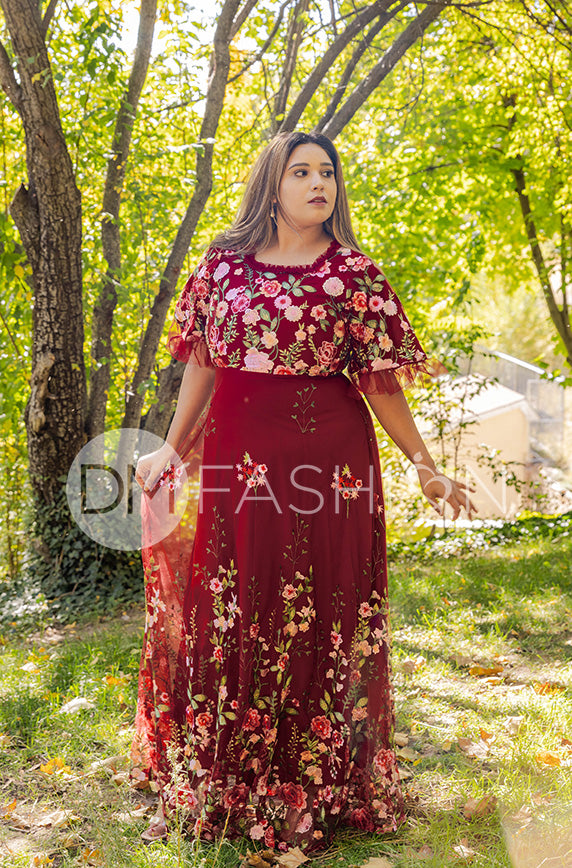 Odette Burgundy Garden Floral Gown - DM Exclusive