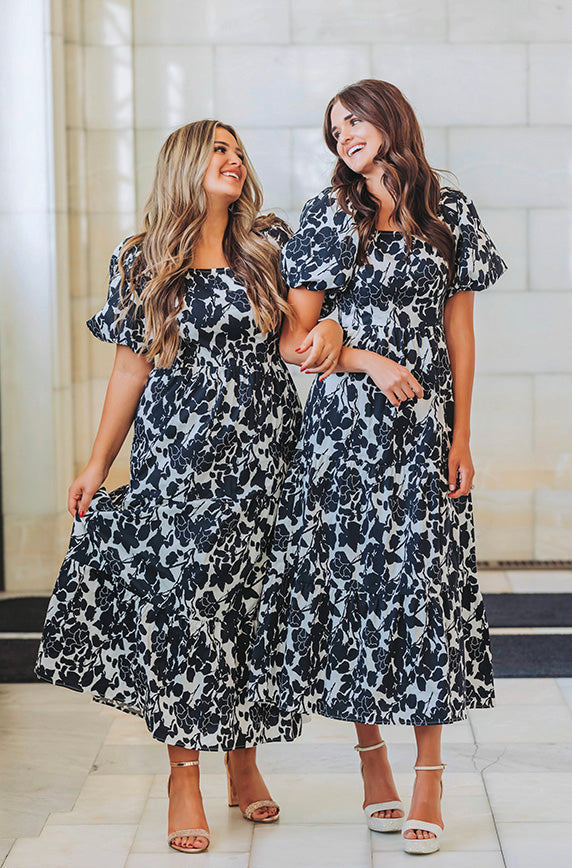 dm fashion dresses Cassidy Black Floral Dress - Exclusive - Maternity Friendly - Restocked Occasion:Spring-Break but with a fun Havana Nights Dress Code Color:Black/Acorn