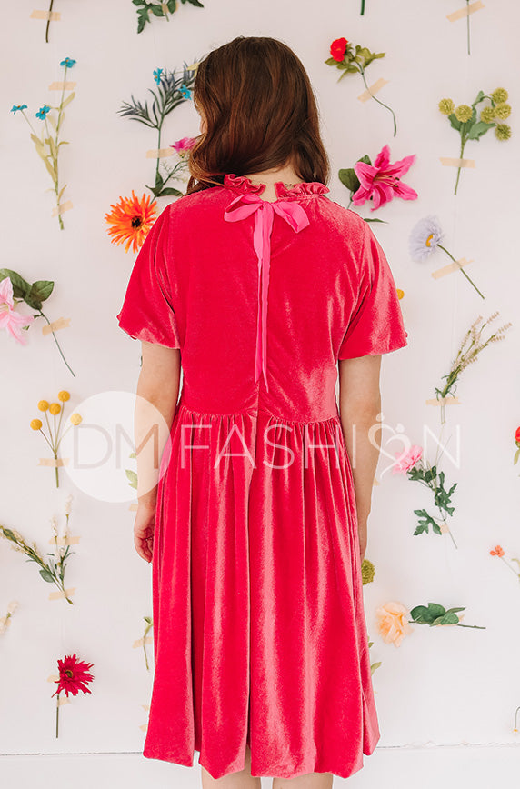 Coral velvet dress best sale