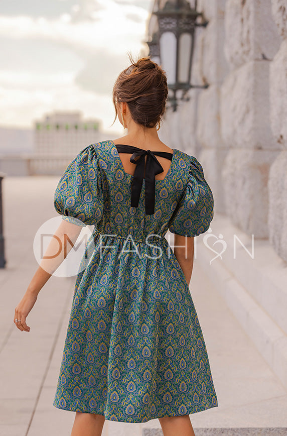 Hope Peacock Jacquard Party Dress- DM exclusive