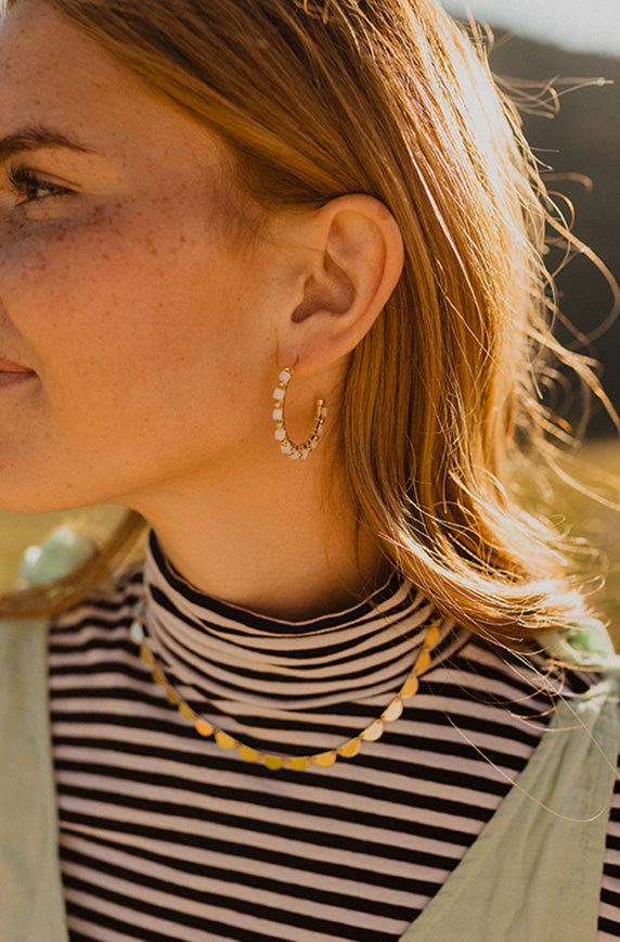 Gold Hoop Earring with Clear Cube Detail - FINAL SALE