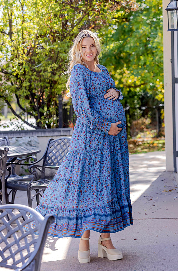 blue maternity dress Luxury Wrap Gown, Baby shower Chic Bump Club Athena Maternity Photoshoot Dress |Royal