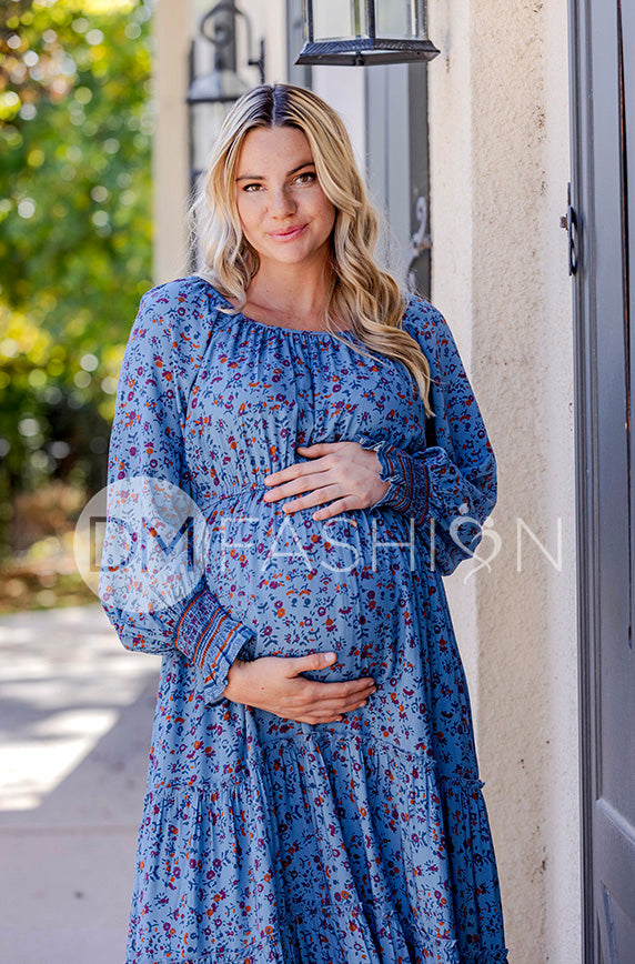 Kali Blue Floral Dress - DM Exclusive - Maternity Friendly – DM Fashion