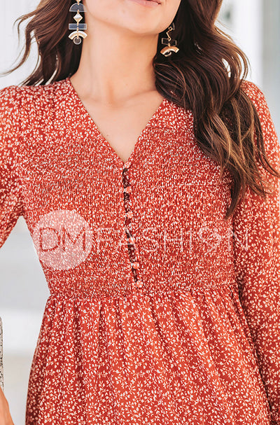 Kennedy Rust Floral Dress - DM Exclusive - Maternity & Nursing Friendly