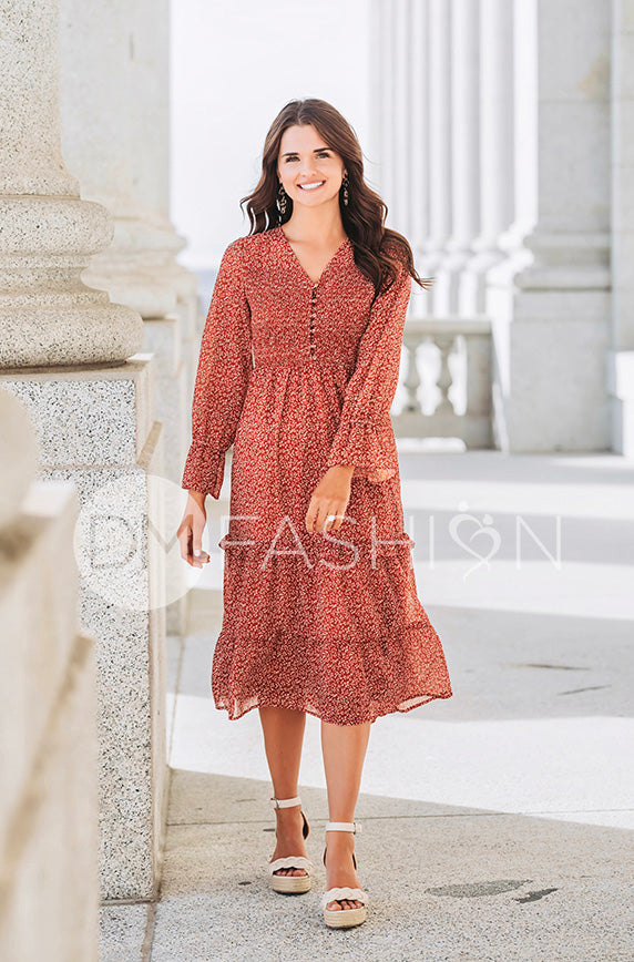 Kennedy Rust Floral Dress - DM Exclusive - Maternity & Nursing Friendly
