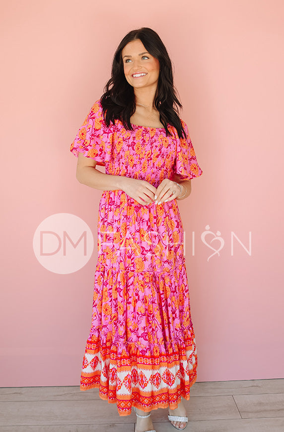 Leilani Tropical Pink Floral Smocked Dress - DM exclusive