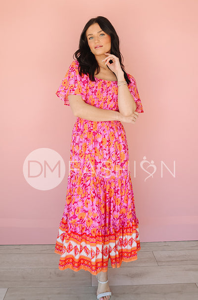 Leilani Tropical Pink Floral Smocked Dress - DM Exclusive