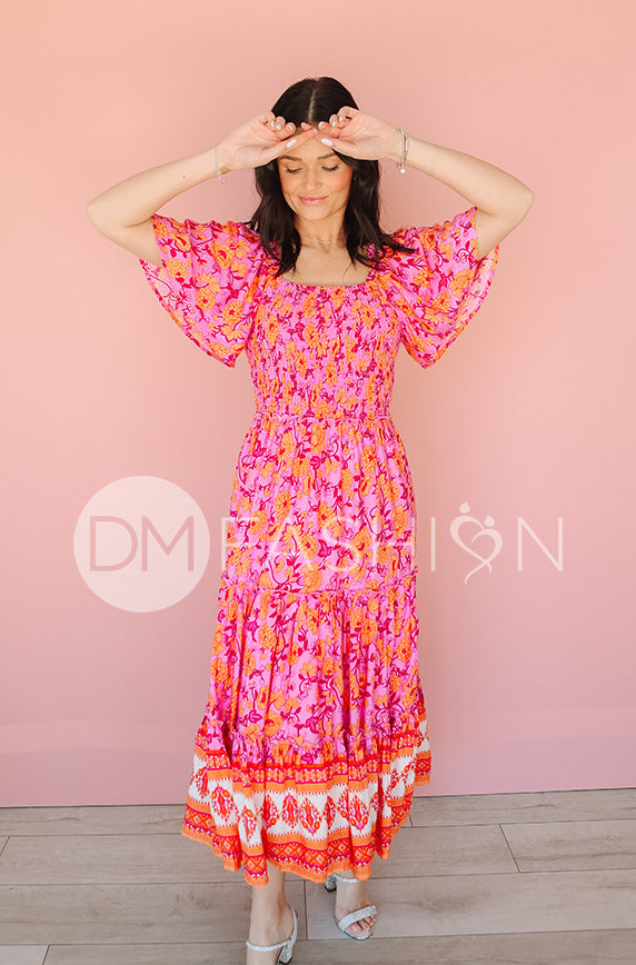 Leilani Tropical Pink Floral Smocked Dress - DM Exclusive