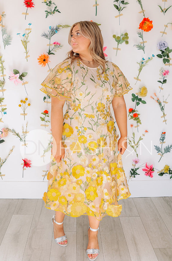 Lillian Duchess Yellow Floral Dress - DM Exclusive