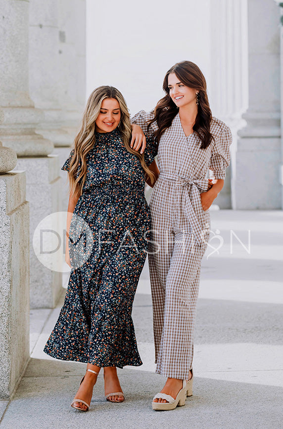 Skyler Navy Blossoms Smocked Maxi Dress – DM exclusive - Maternity Friendly