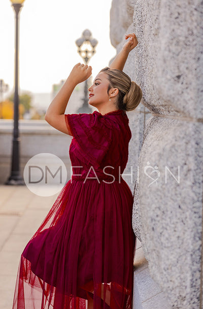 Celeste Burgundy Tulle Dress - DM Exclusive
