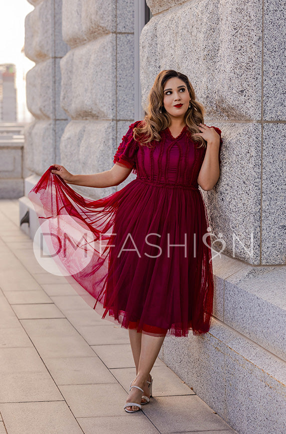 Celeste Burgundy Tulle Dress - DM Exclusive - Restocked – DM Fashion