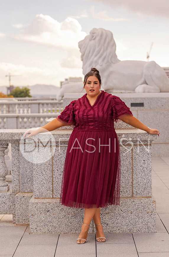 Celeste Burgundy Tulle Dress - DM Exclusive - Restocked