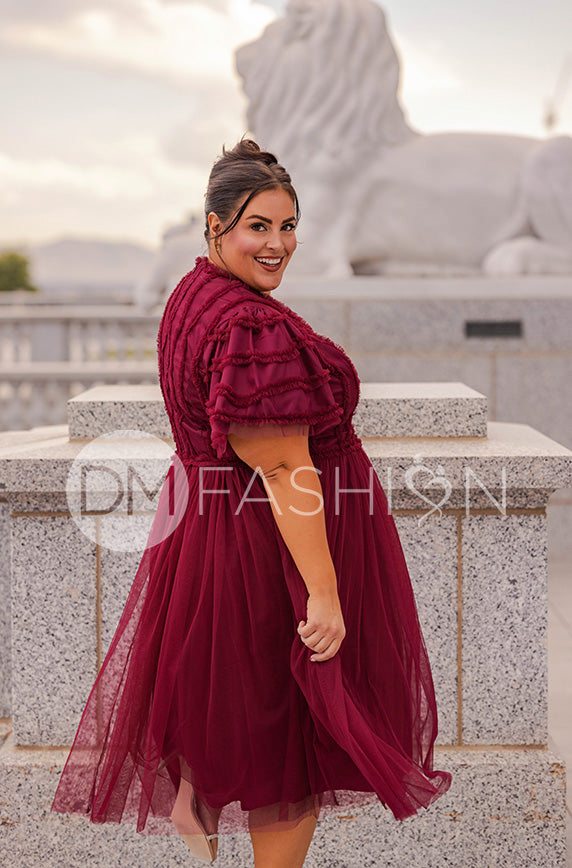 Celeste Burgundy Tulle Dress - DM Exclusive - Restocked