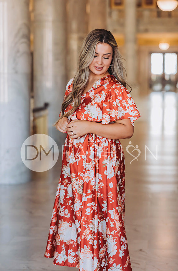 rust floral maxi dress Magnolia Rust Floral Dress - DM Exclusive - Nursing Friendly