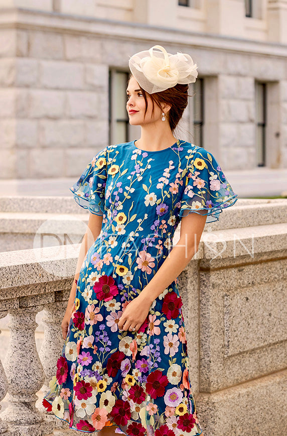 Lillian Duchess Teal Floral Dress - DM Exclusive