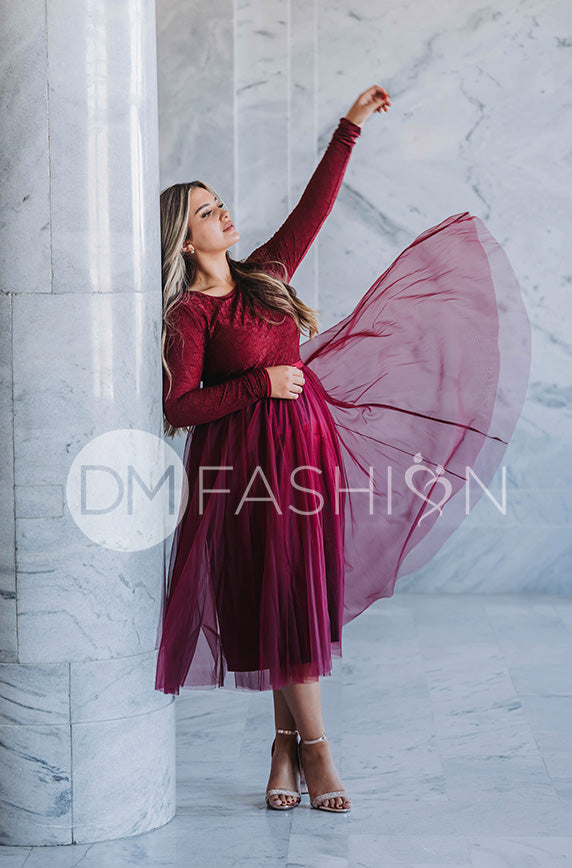 Queen For A Day Burgundy Tulle Skirt DM Exclusive