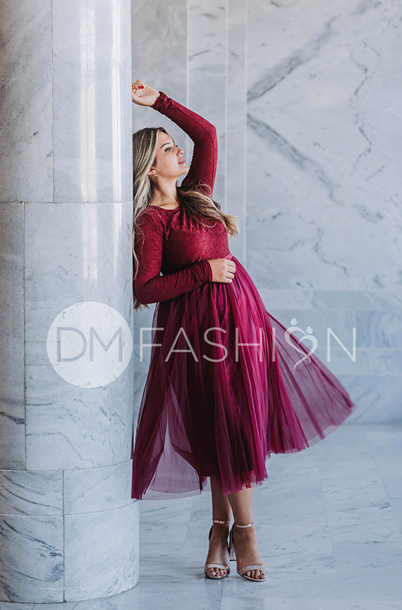 Queen For A Day Burgundy Tulle Skirt - DM Exclusive