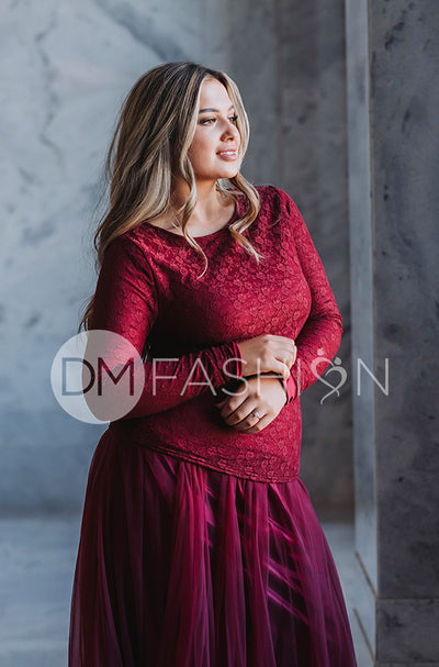Dream Of Me Burgundy Lace Top - DM Exclusive