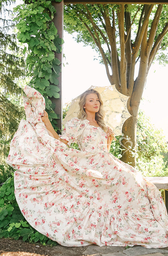 Brynnleigh Ivory Cottage Floral Gown- DM Exclusive - Maternity Friendly - Restocked