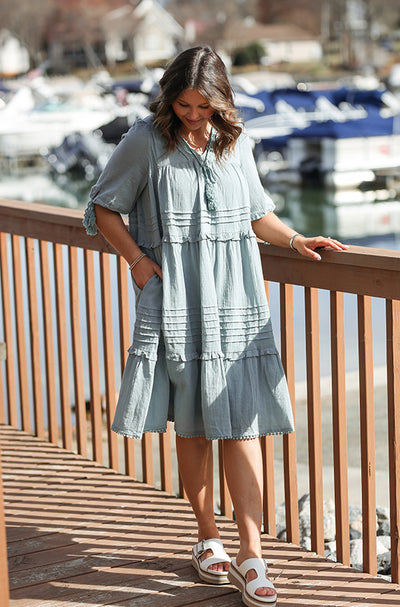 Hazel Aquamarine Tassel Dress