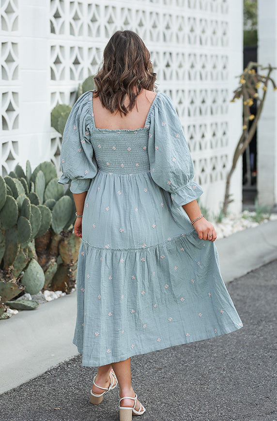 Willow Sage Floral Embroidery Dress - FINAL FEW