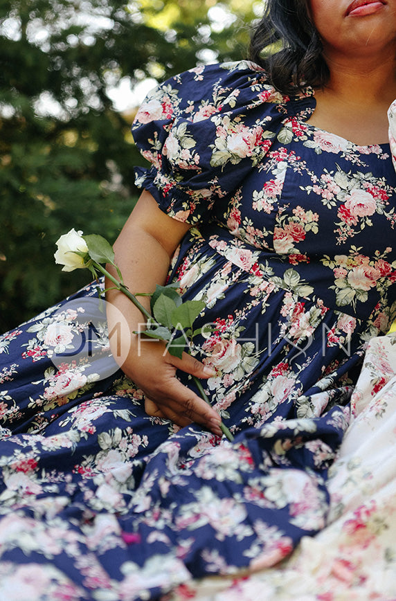 Brynnleigh Navy Cottage Floral Gown- DM Exclusive