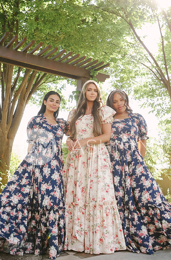 Brynnleigh Navy Cottage Floral Gown- DM Exclusive
