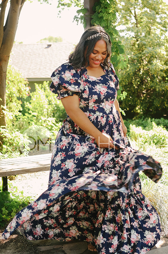 Brynnleigh Navy Cottage Floral Gown- DM Exclusive - Maternity Friendly