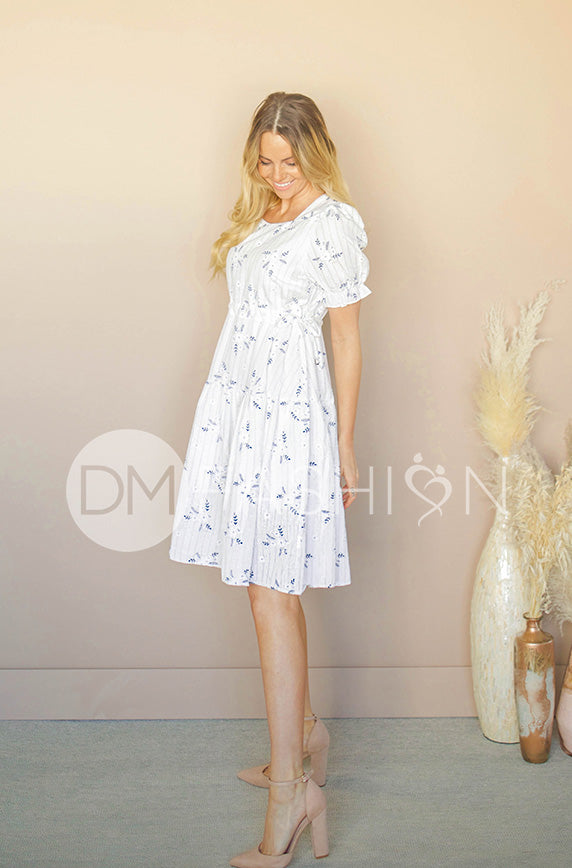 Ellis White Floral Midi Dress - Restocked - DM Exclusive