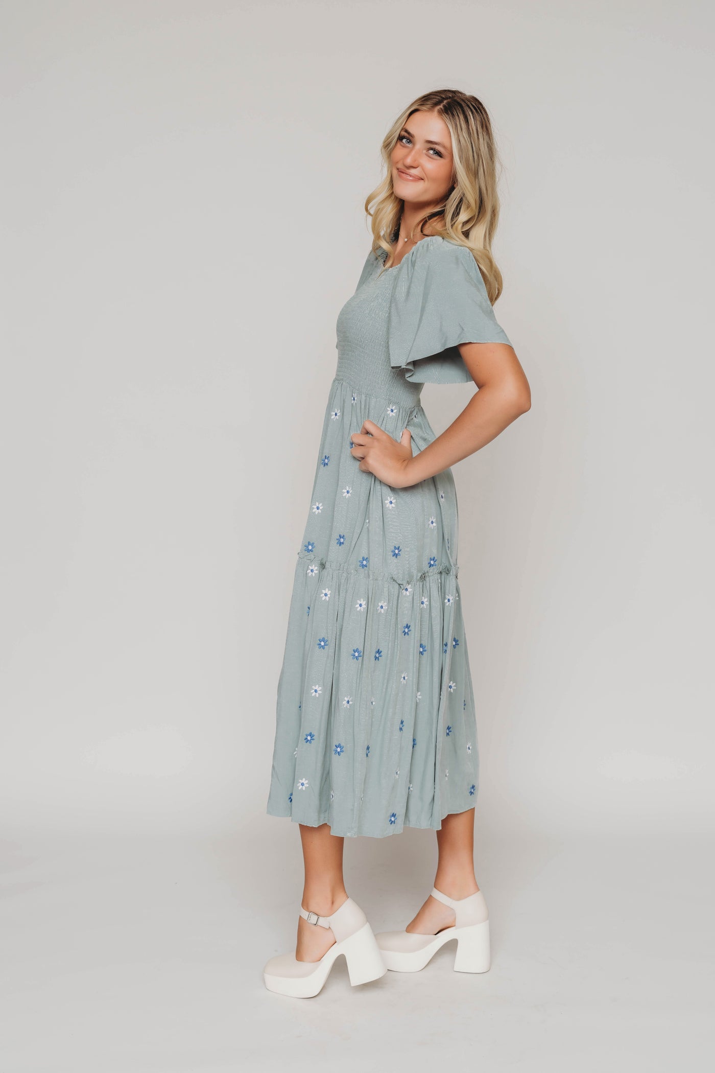 Betsy Sage Flower Embroidered Dress