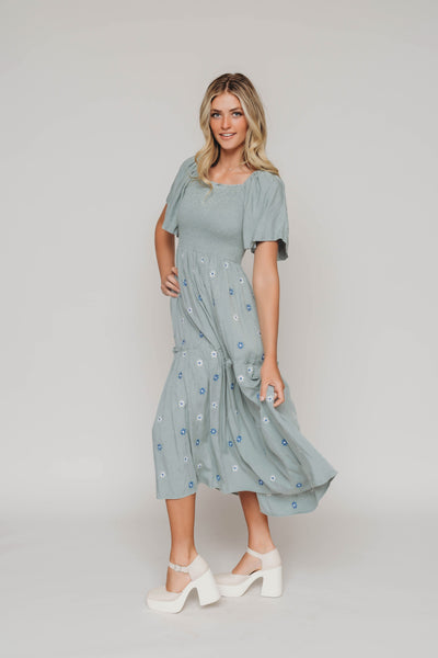 Betsy Sage Flower Embroidered Dress